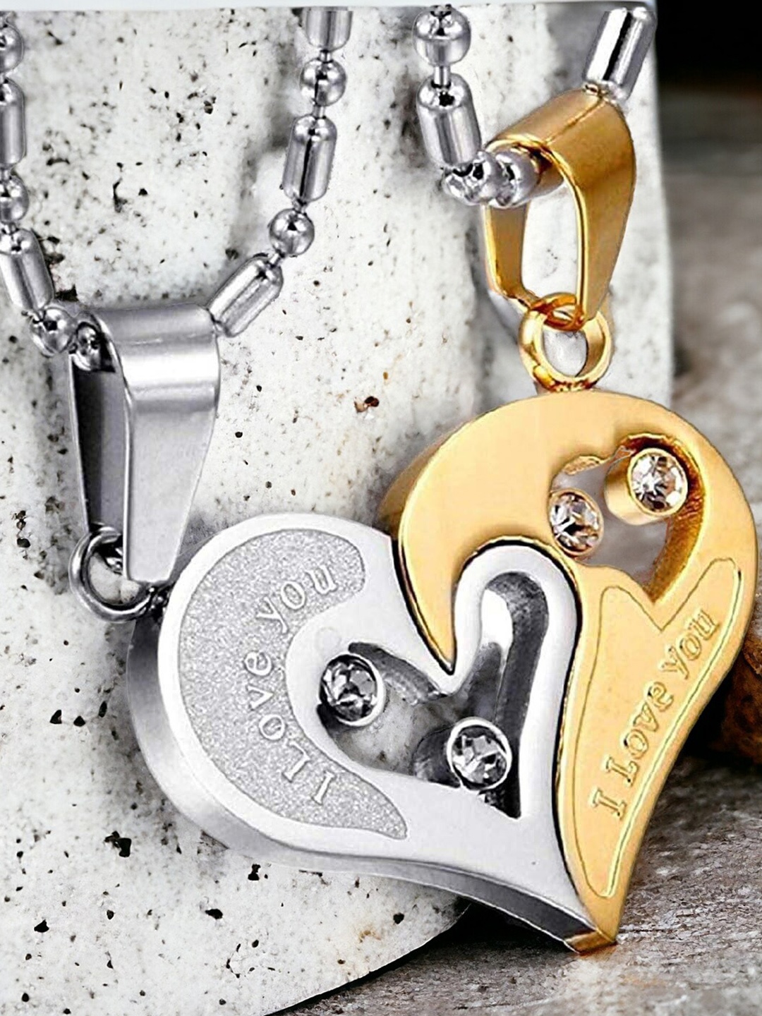 

Okos Dual Heart Love-Shaped Pendans With Chain, Silver