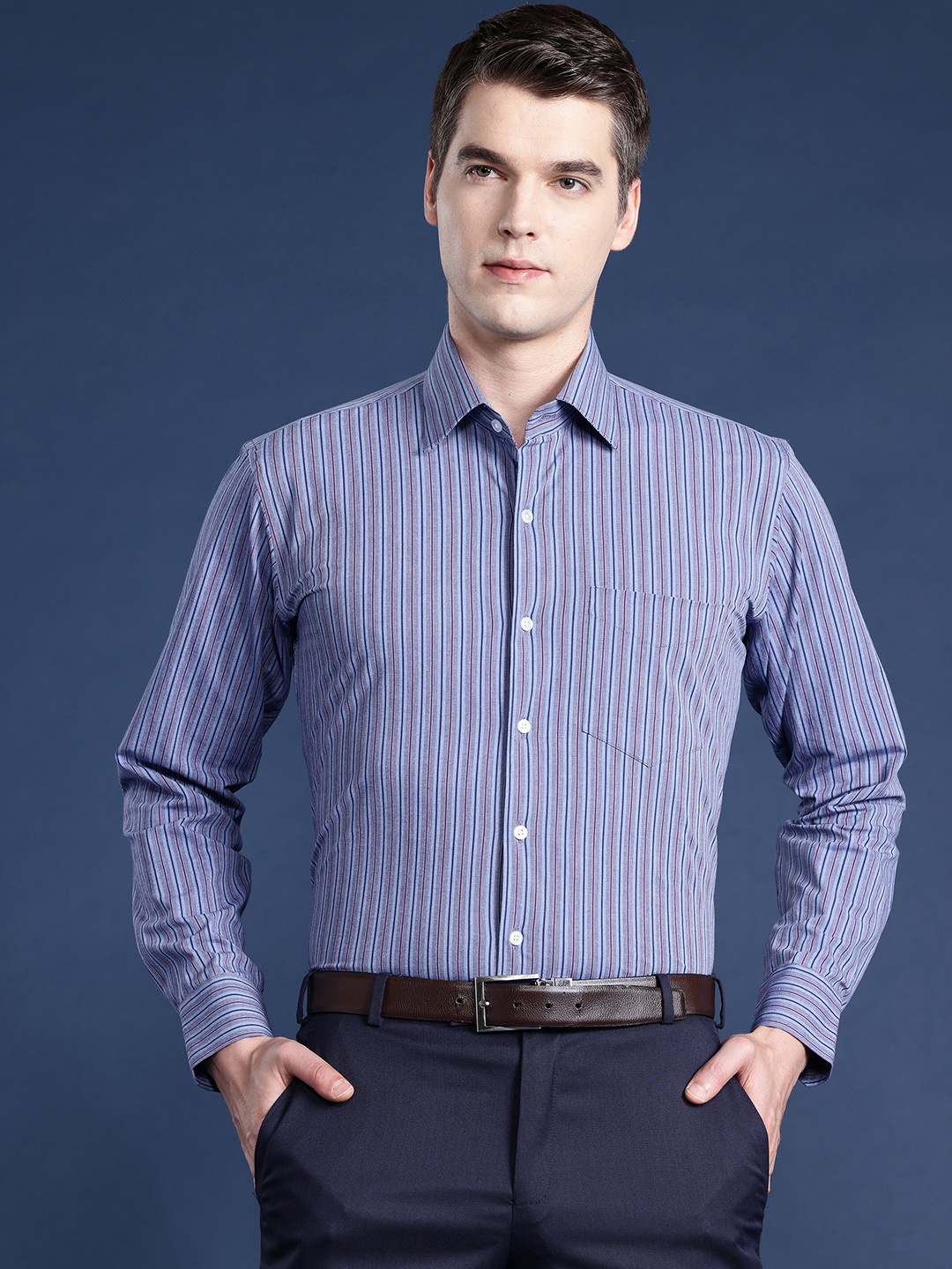 

Hancock Men Slim Fit Striped Formal Shirt, Grey