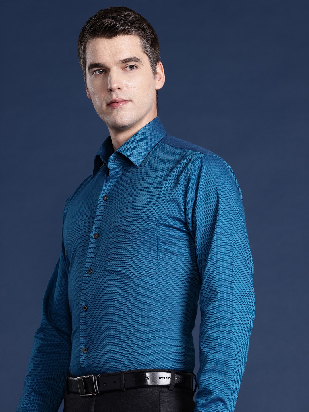 

Hancock Men Slim Fit Pure Cotton Formal Shirt, Blue