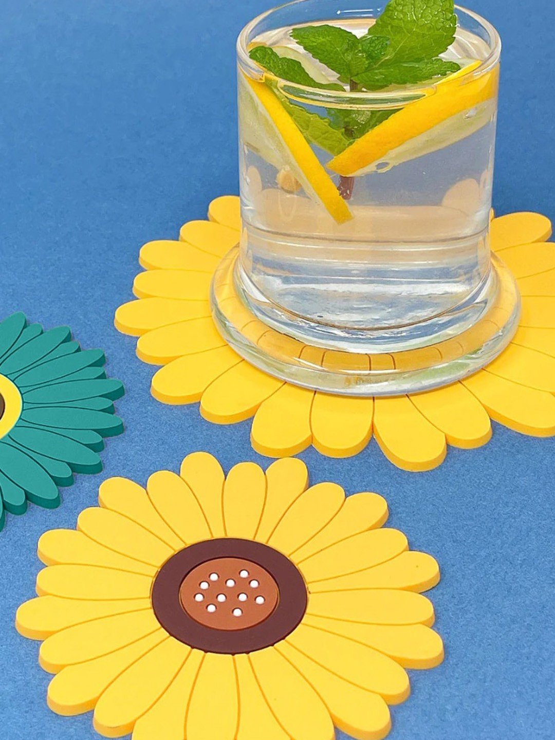 

P-Plus International Yellow & Brown 6 Pieces Floral Coasters