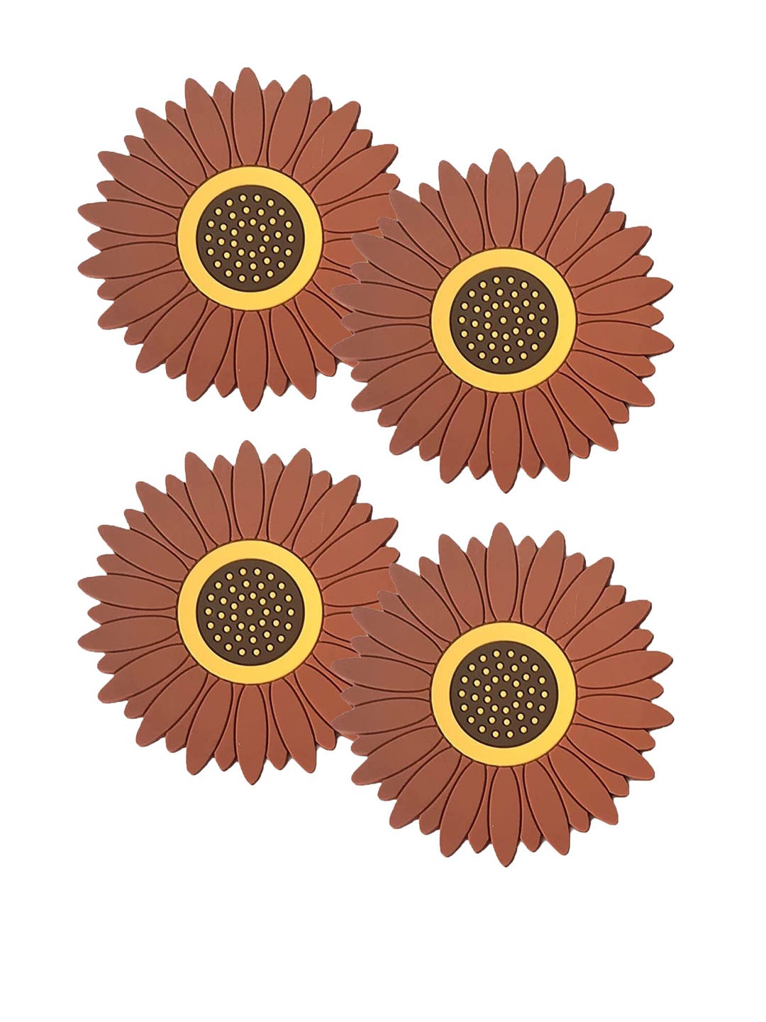 

P-Plus International Brown & Yellow 4 Pieces Floral Coasters