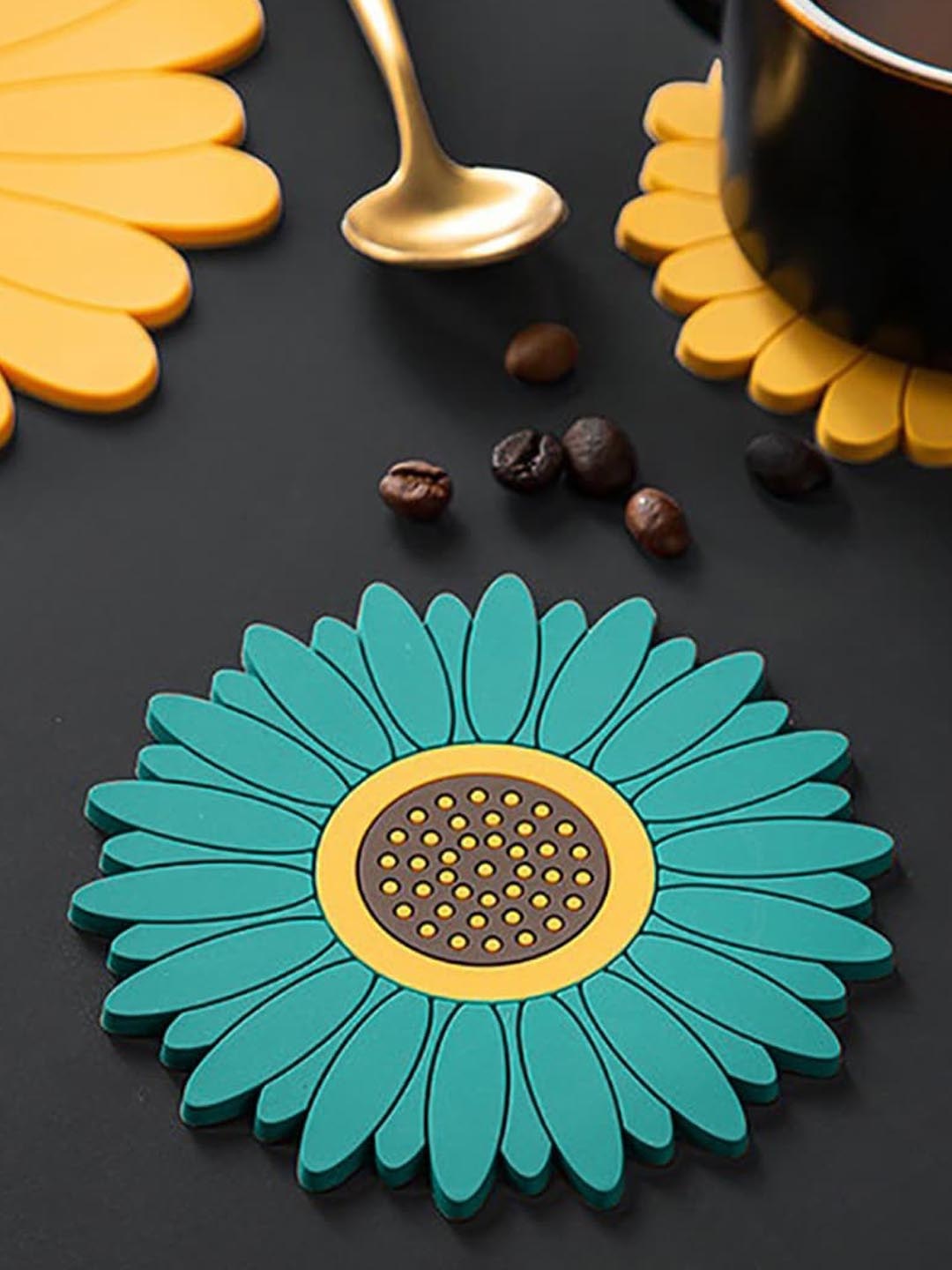 

P-Plus International Green & Yellow 6 Pieces Floral Coasters