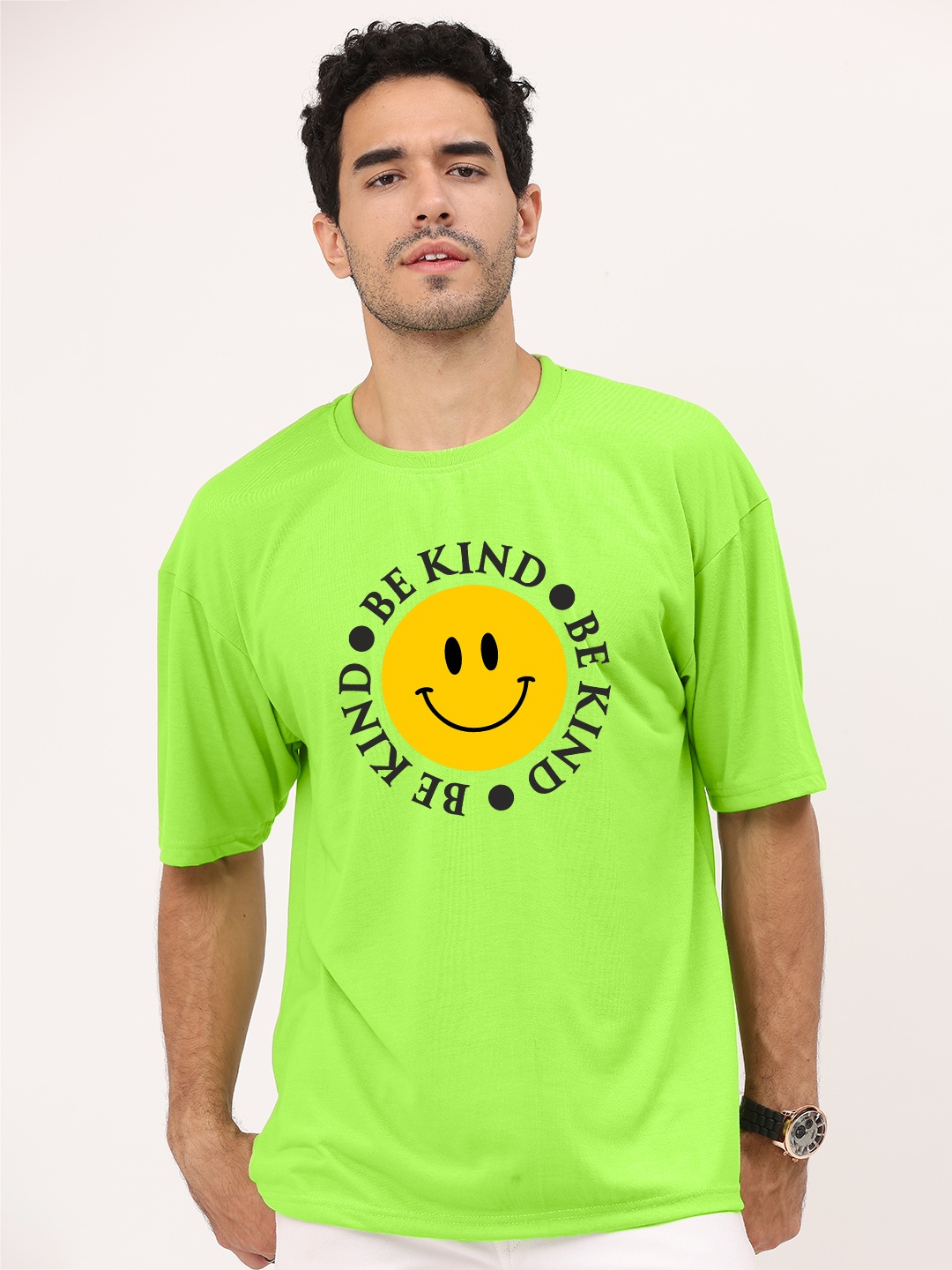 

Leotude Typography Printed Round Neck Cotton Oversized T-shirt, Green