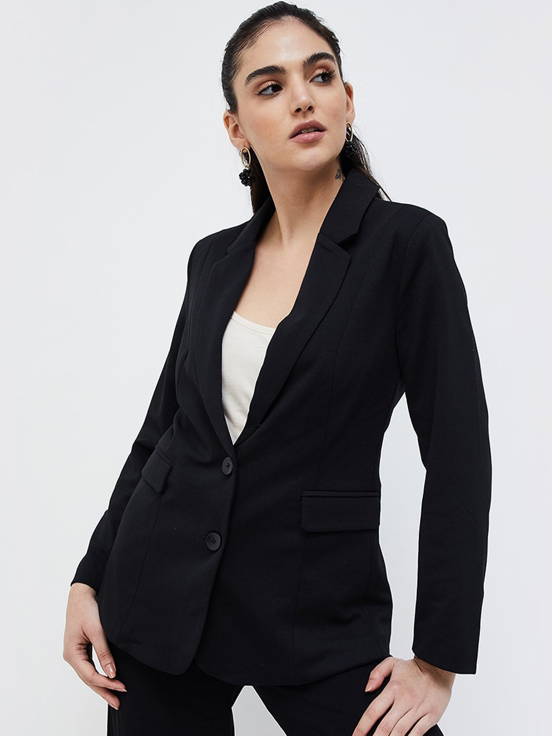 

CODE by Lifestyle Women Peaked Collar Single Breasted Blazers, Black