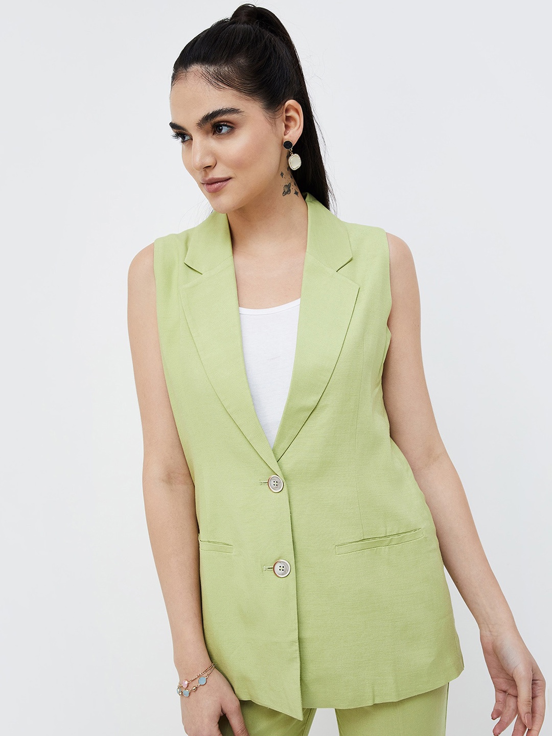 

CODE by Lifestyle Single Breasted Sleeveless Blazer, Green