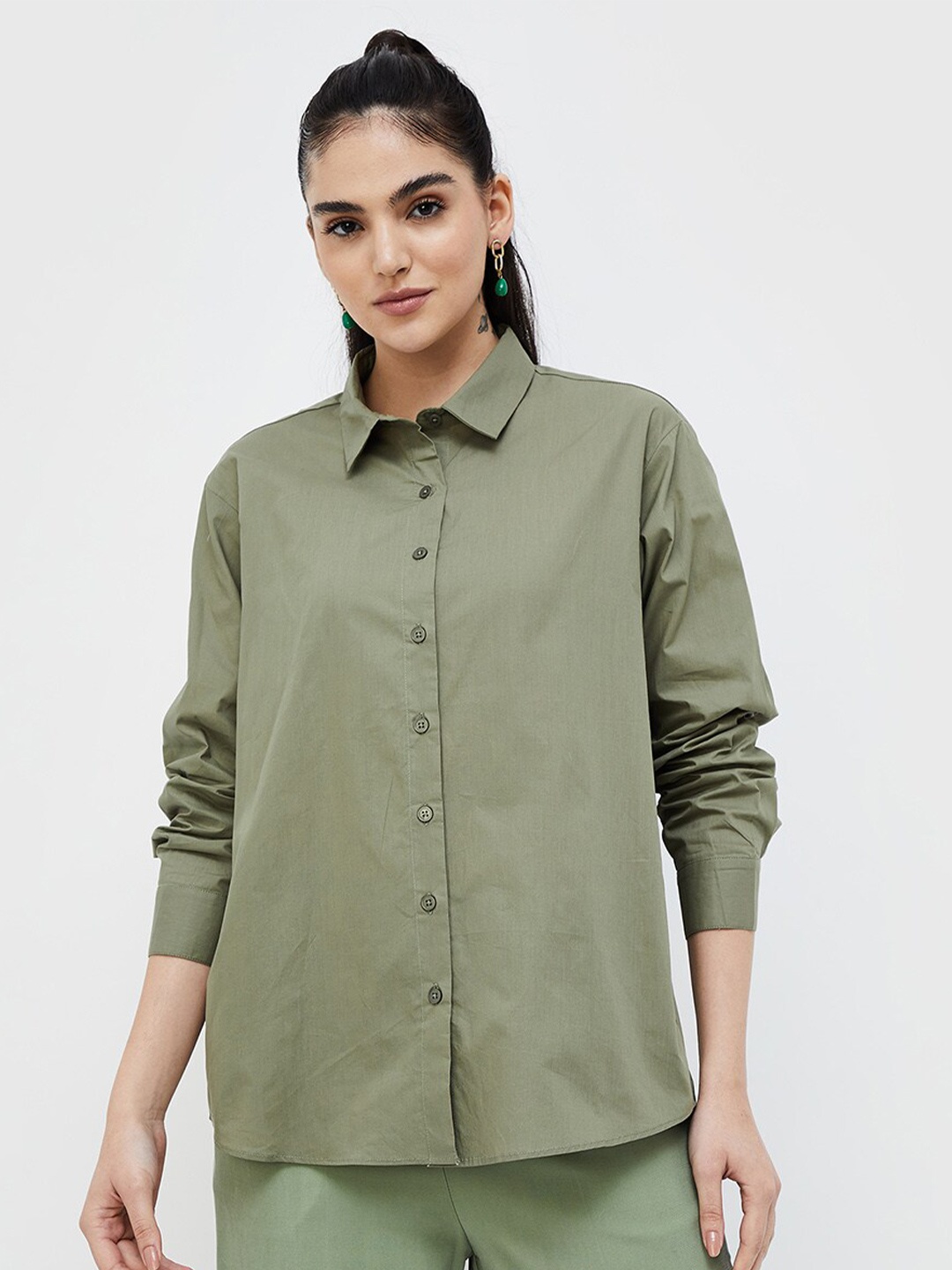 

CODE by Lifestyle Cotton Shirt Style Top, Olive