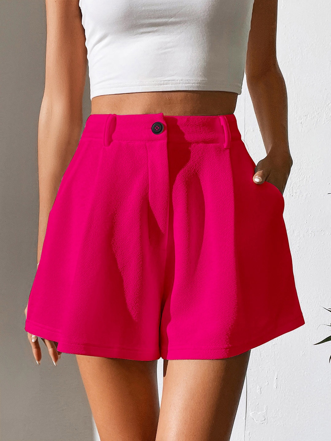 

RAJOVATI Women Slim Fit Mid-Rise Regular Shorts, Pink