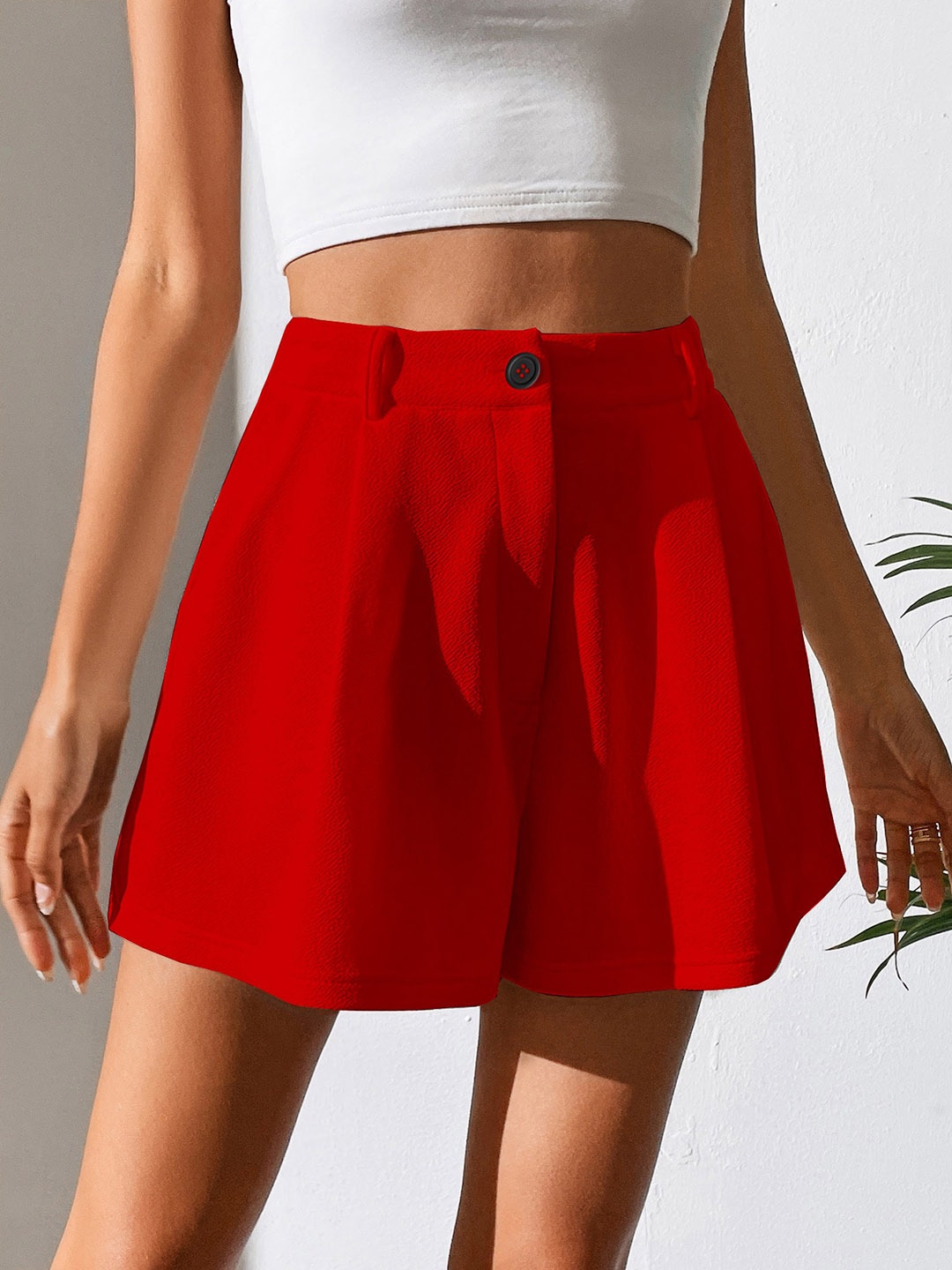 

RAJOVATI Women Slim Fit Mid-Rise Shorts, Red