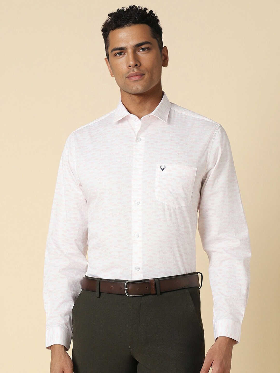 

Allen Solly Slim Fit Horizontal Stripes Spread Collar Long Sleeves Cotton Formal Shirt, White