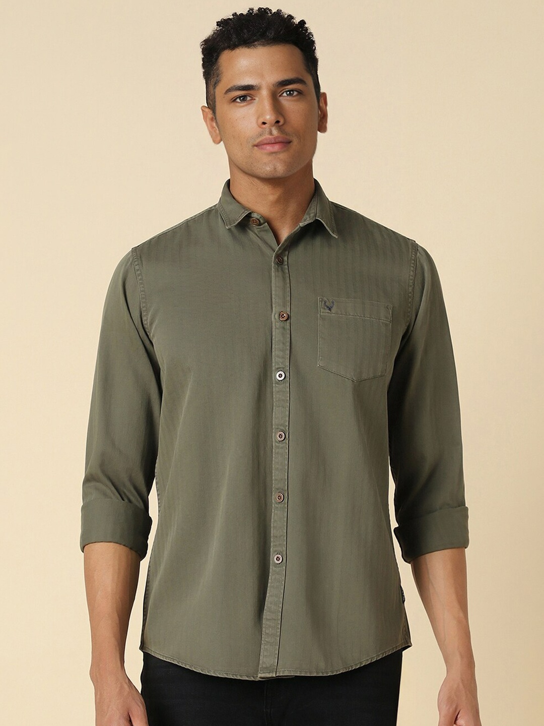 

Allen Solly Spread Collar Cotton Casual Shirt, Olive