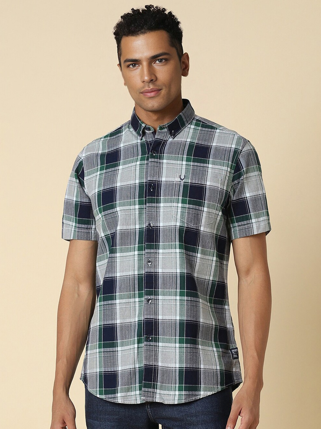

Allen Solly Tartan Checked Button-Down Collar Short Sleeves Casual Shirt, Grey