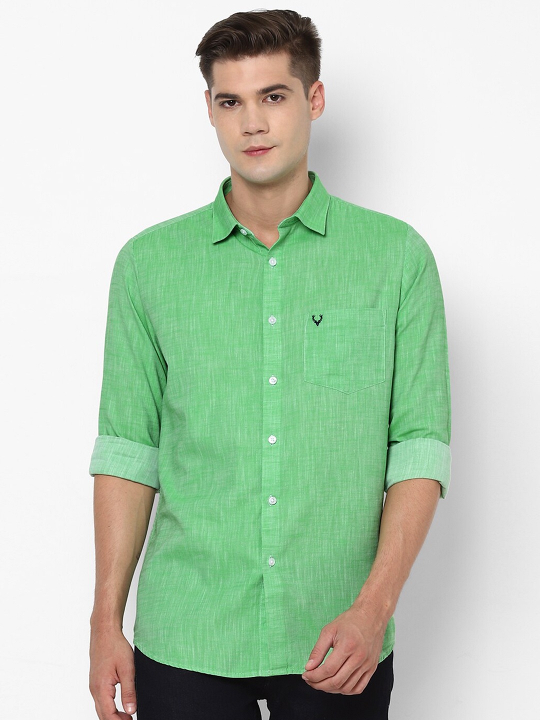 

Allen Solly Slim Fit Spread Collar Long Sleeves Cotton Casual Shirt, Green