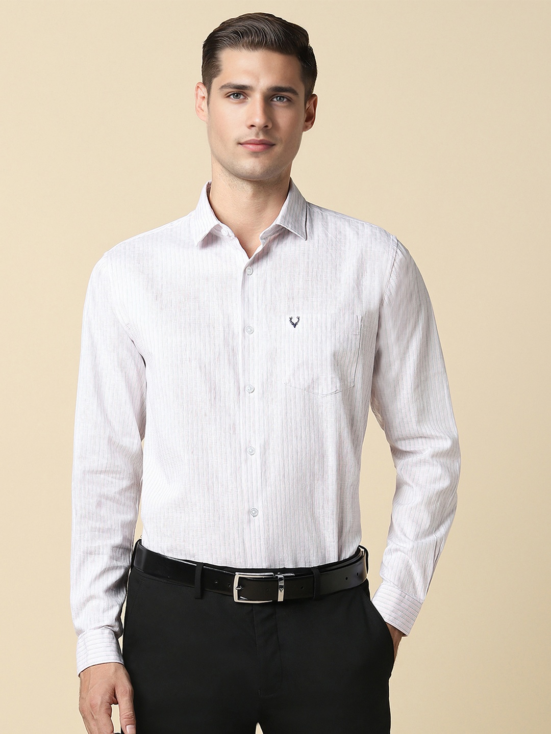 

Allen Solly Men Slim Fit Opaque Striped Pure Cotton Formal Shirt, White