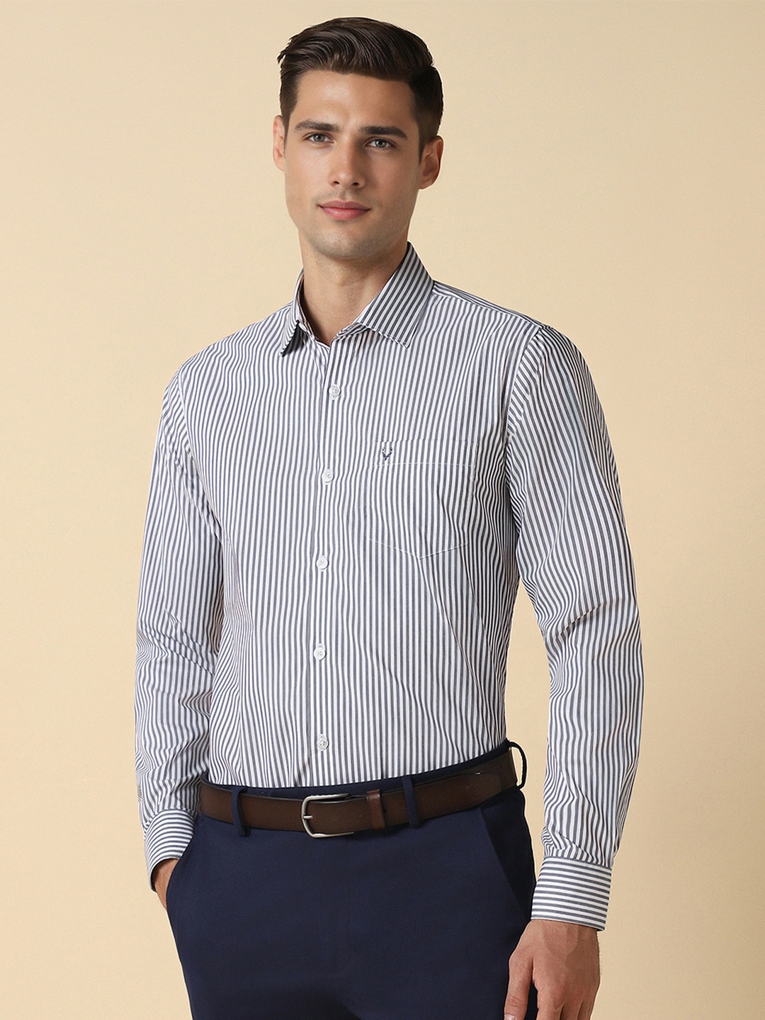 

Allen Solly Striped Spread Collar Formal Slim Fit Shirt, Grey