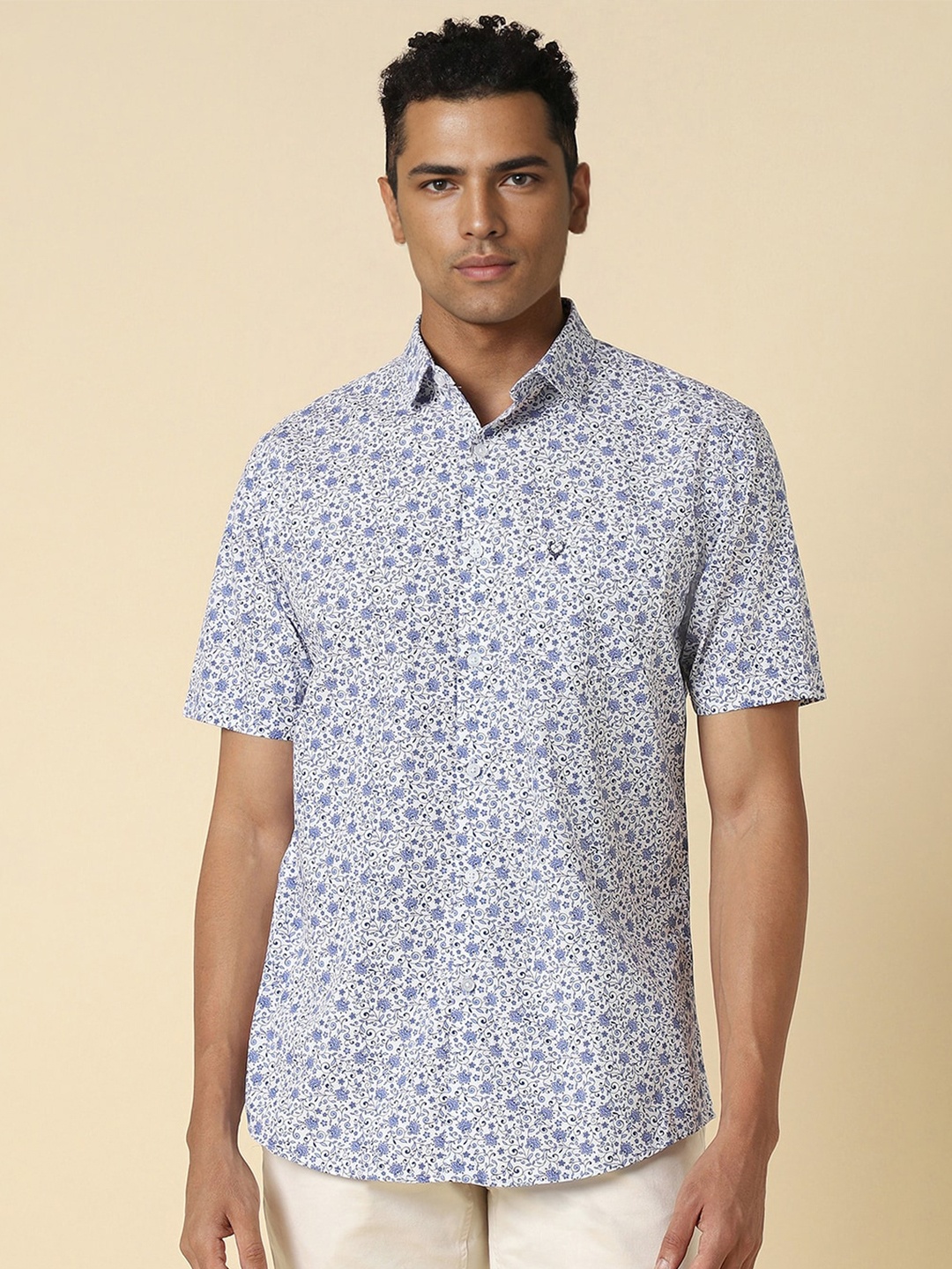 

Allen Solly Slim Fit Floral Printed Spread Collar Cotton Casual Shirt, White