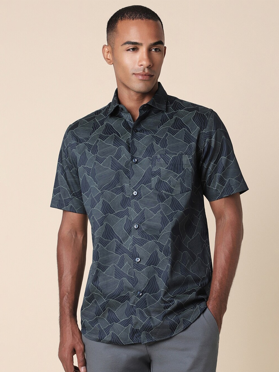 

Allen Solly Slim Fit Cotton Printed Casual Shirt, Navy blue