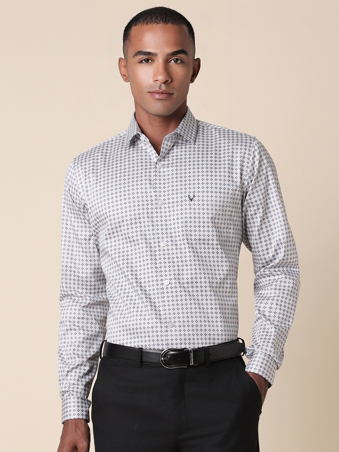 

Allen Solly Slim Fit Spread Collar Checked Cotton Formal Shirt, Grey