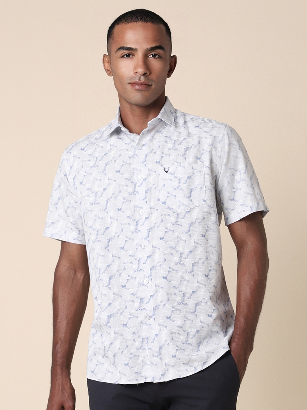 

Allen Solly Slim Fit Spread Collar Printed Cotton Casual Shirt, White