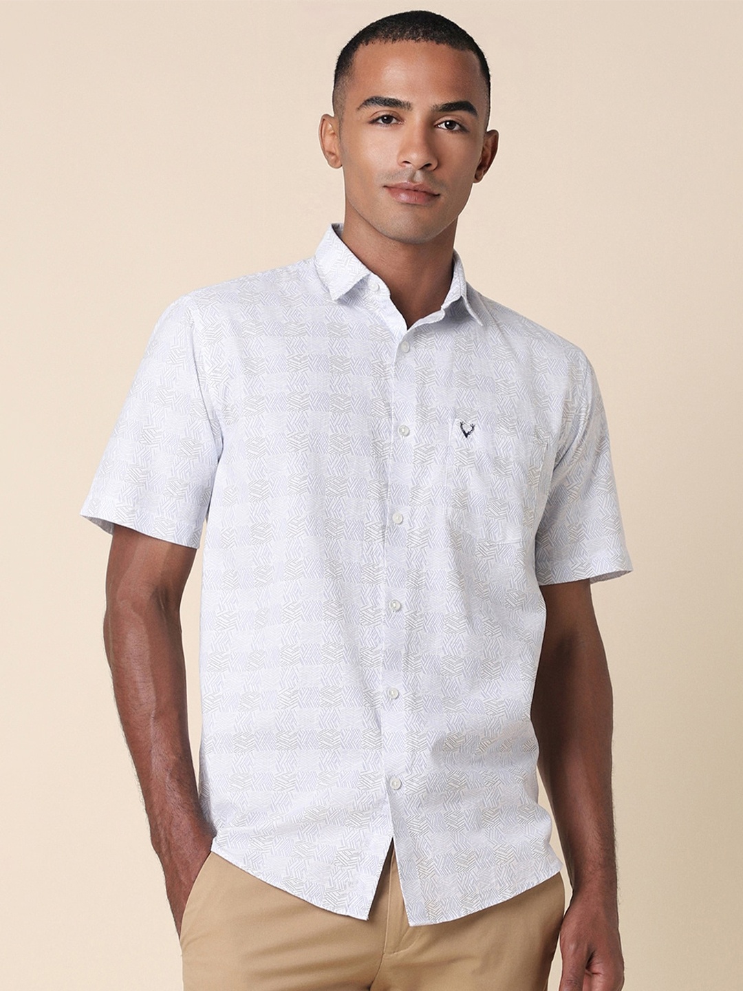 

Allen Solly Slim Fit Short Sleeves Spread Collar Cotton Opaque Checked Casual Shirt, White