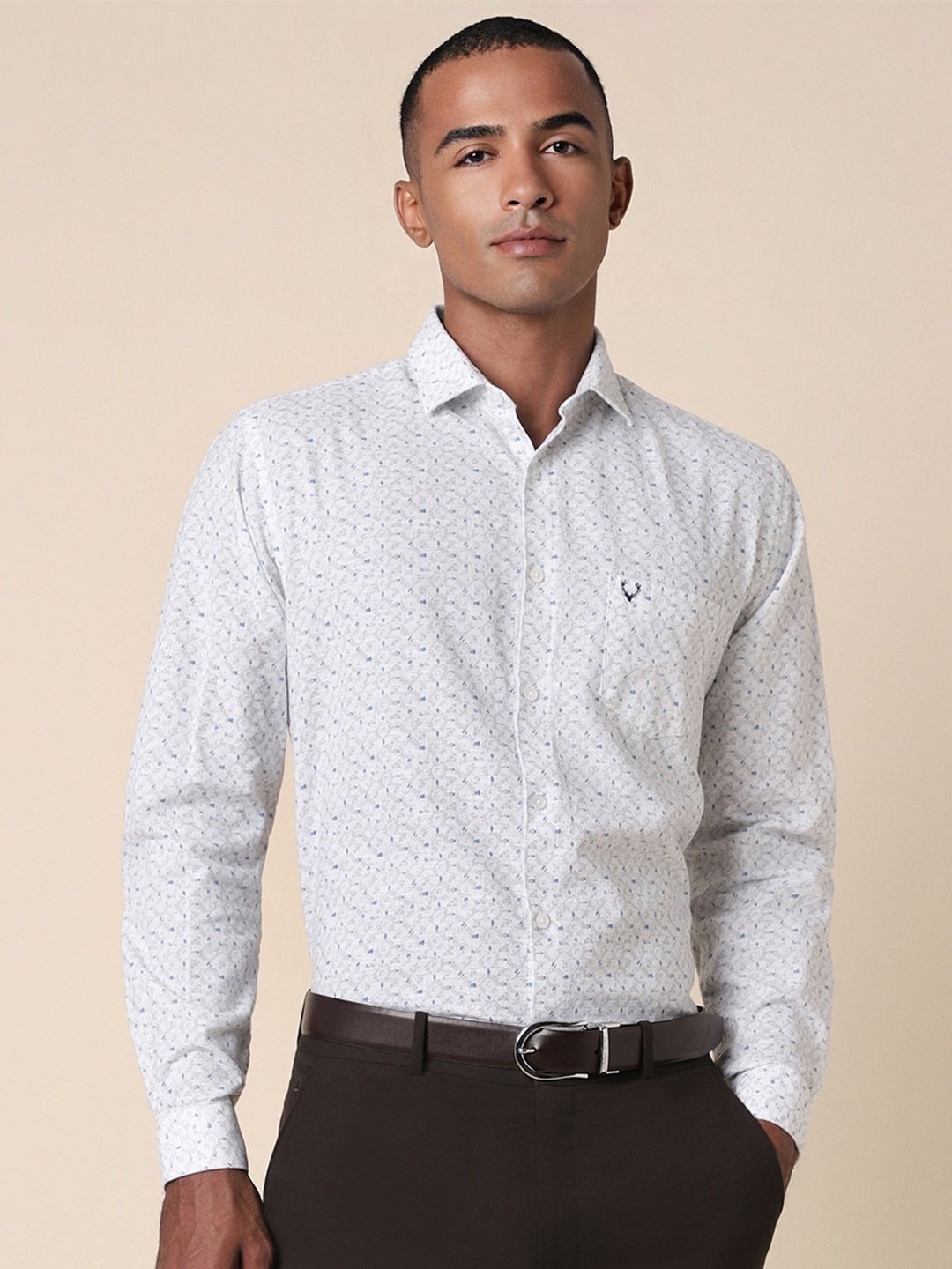 

Allen Solly Men Slim Fit Cotton Printed Formal Shirt, White