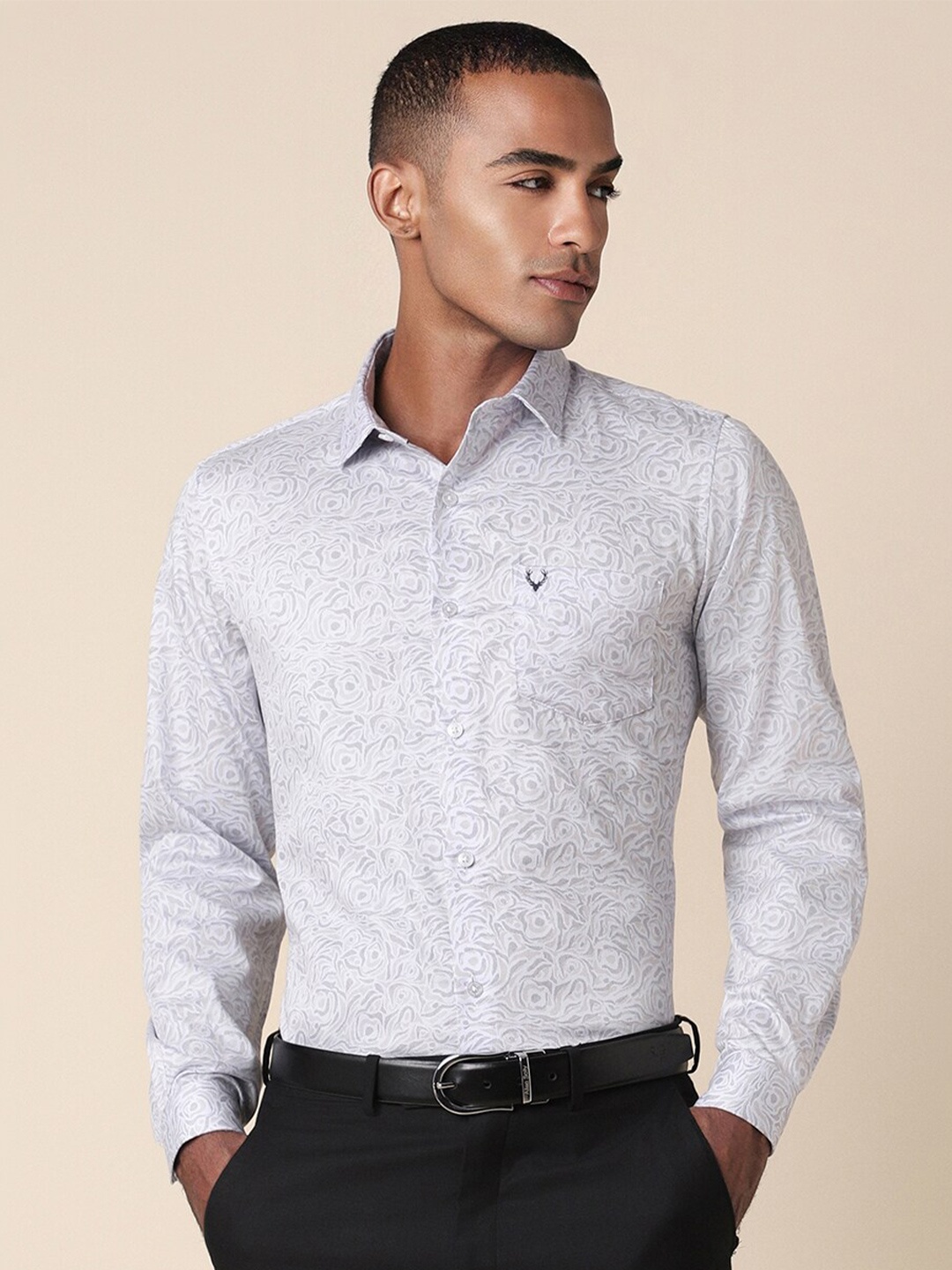 

Allen Solly Slim Fit Spread Collar Printed Cotton Formal Shirt, Grey