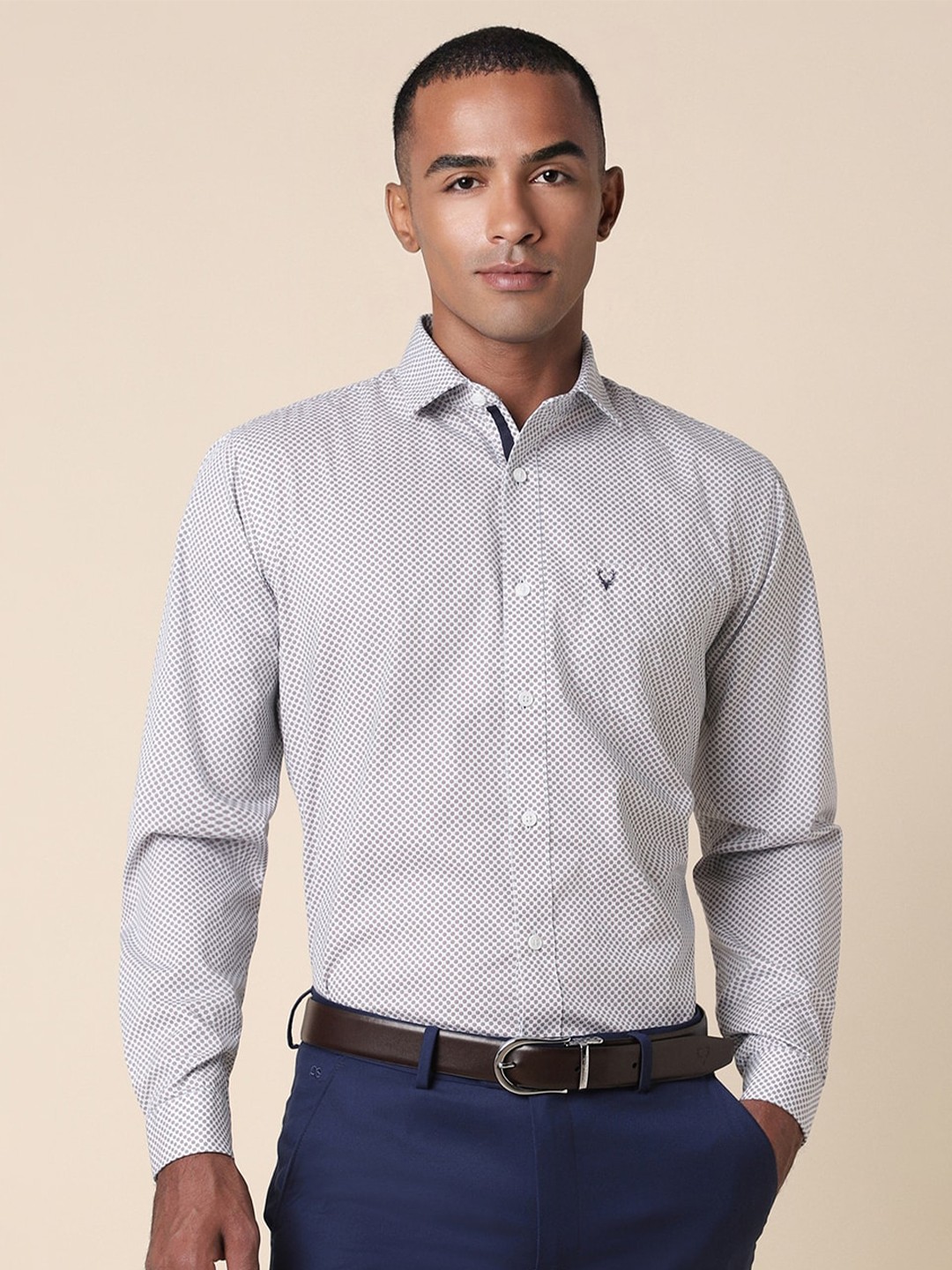 

Allen Solly Slim Fit Geometric Printed Spread Collar Long Sleeves Formal Shirt, White