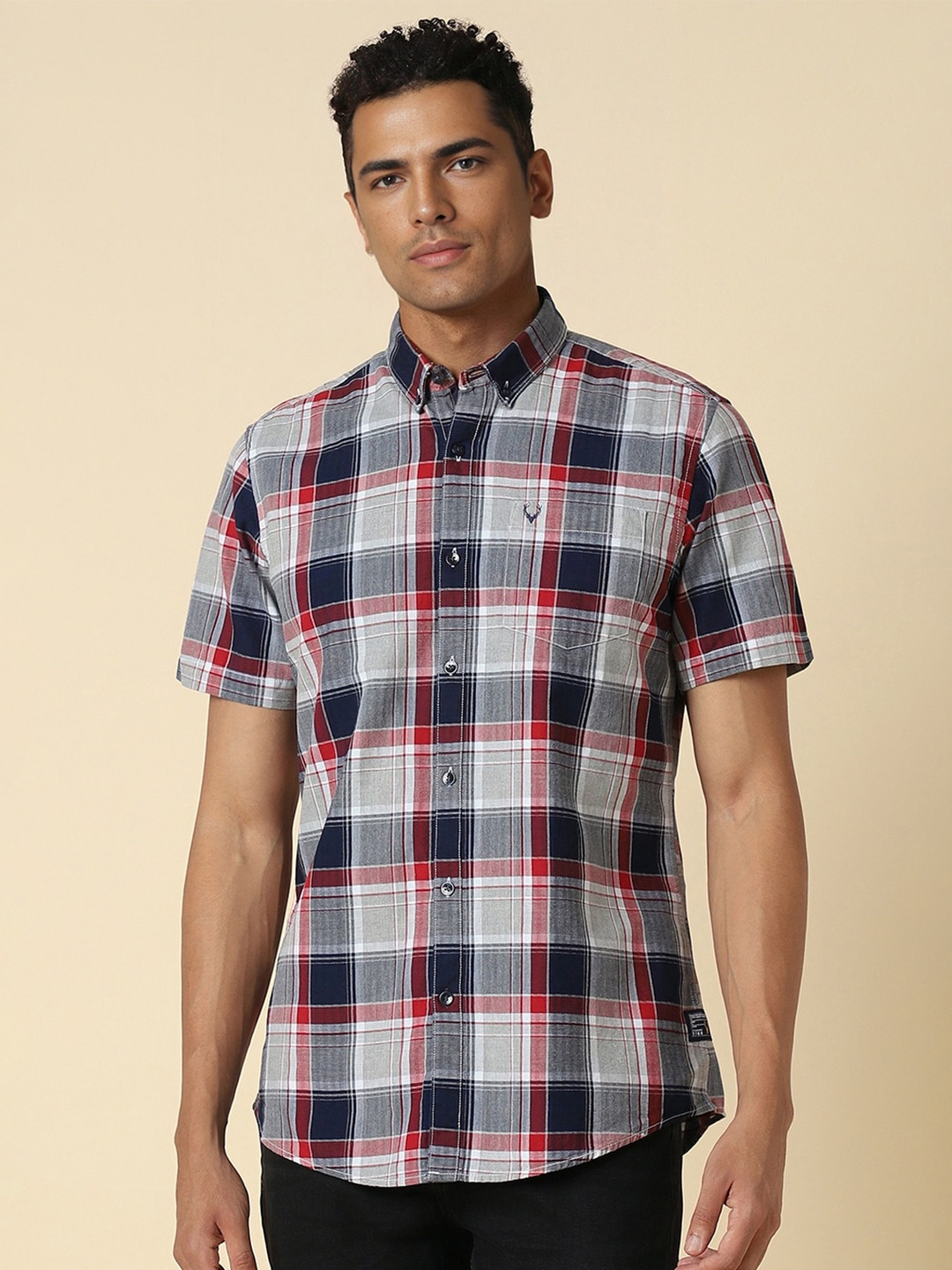 

Allen Solly Tartan Checks Button-Down Sleeves Spread Collar Cotton Opaque Casual Shirt, Grey