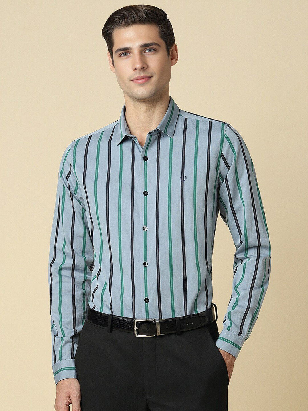 

Allen Solly Sport Slim Fit Striped Spread Collar Cotton Formal Shirt, Blue