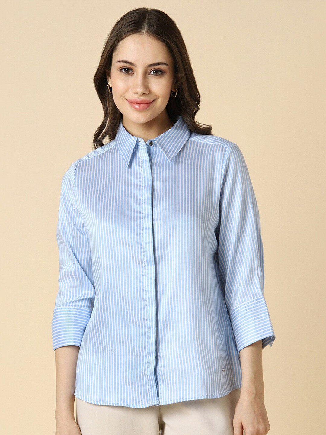 

Allen Solly Woman Striped Spread Collar Formal Shirt, Blue