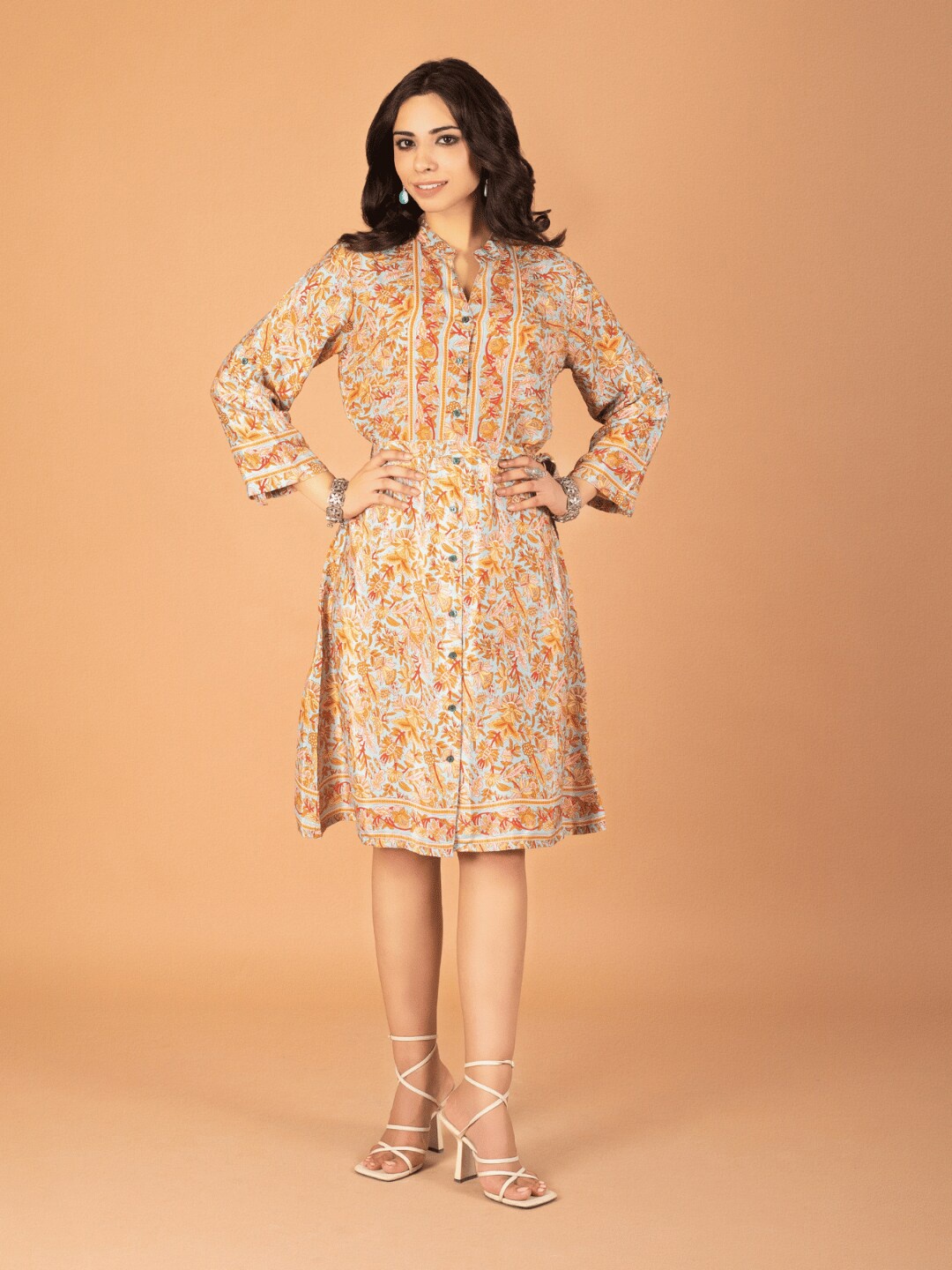 

Boholyfe Floral Printed A-Line Dress, Yellow