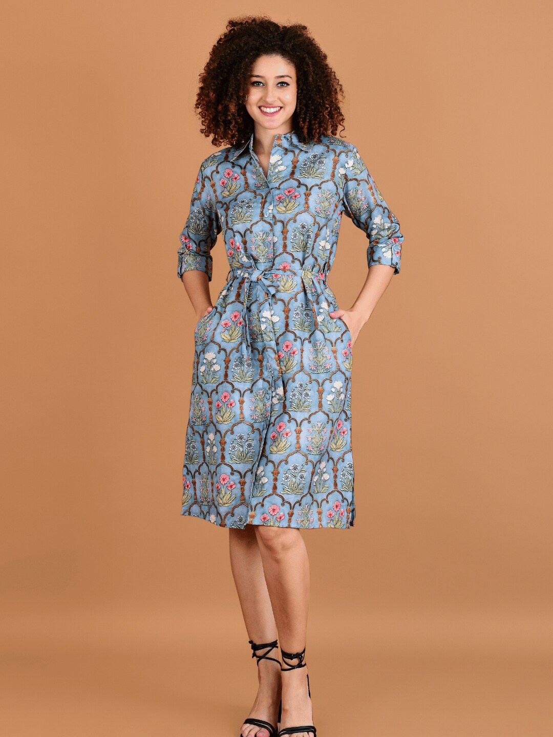 

Boholyfe Floral Printed Shirt Dress, Grey