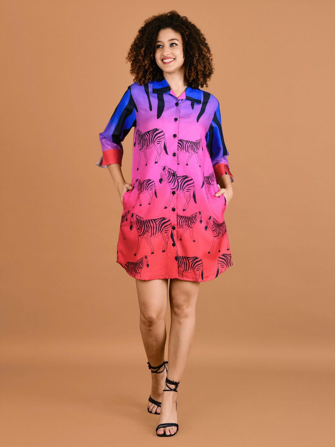 

Boholyfe Animal Printed Shirt Style Dress, Blue