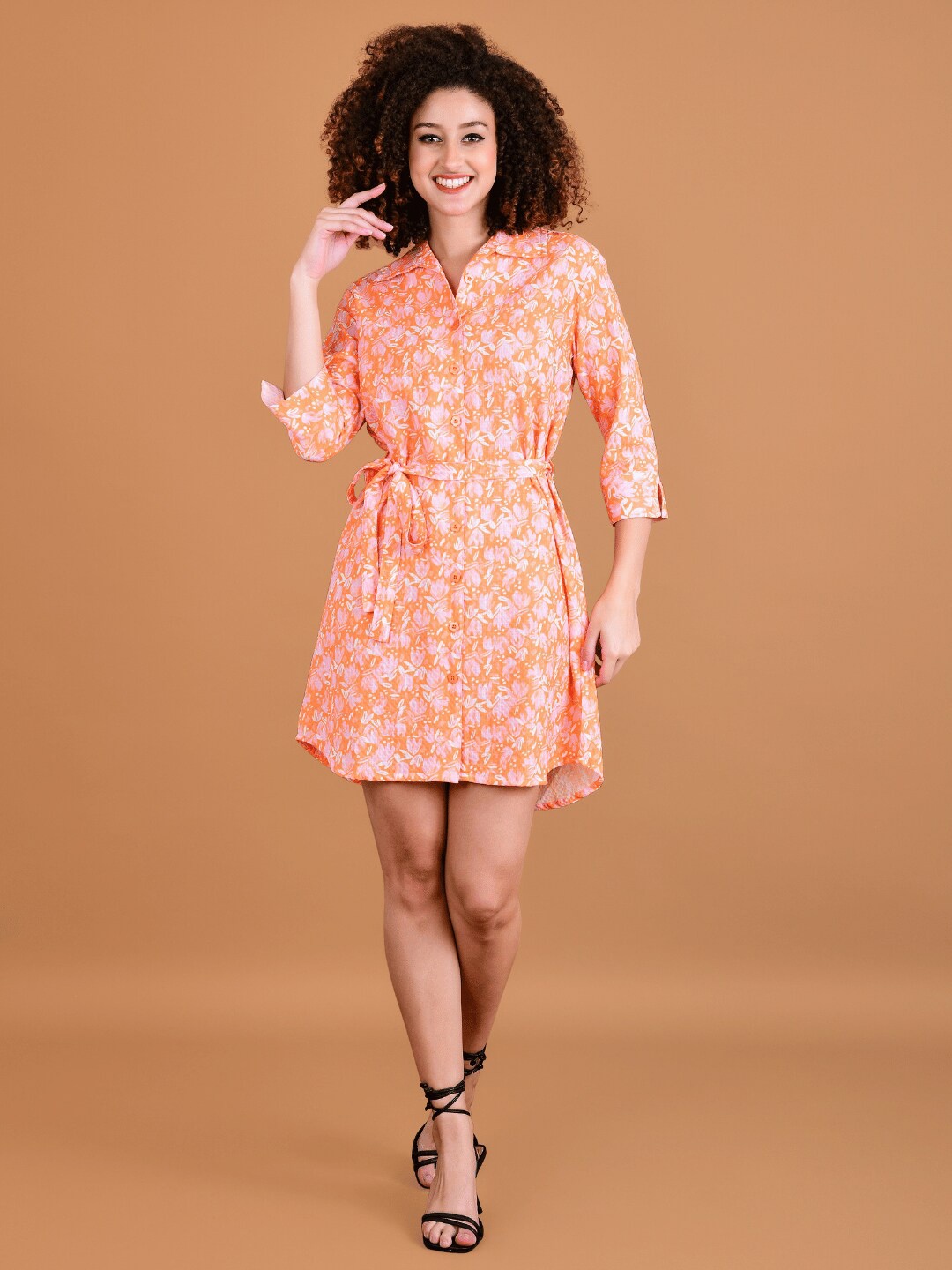 

Boholyfe Floral Printed Shirt Dress, Orange