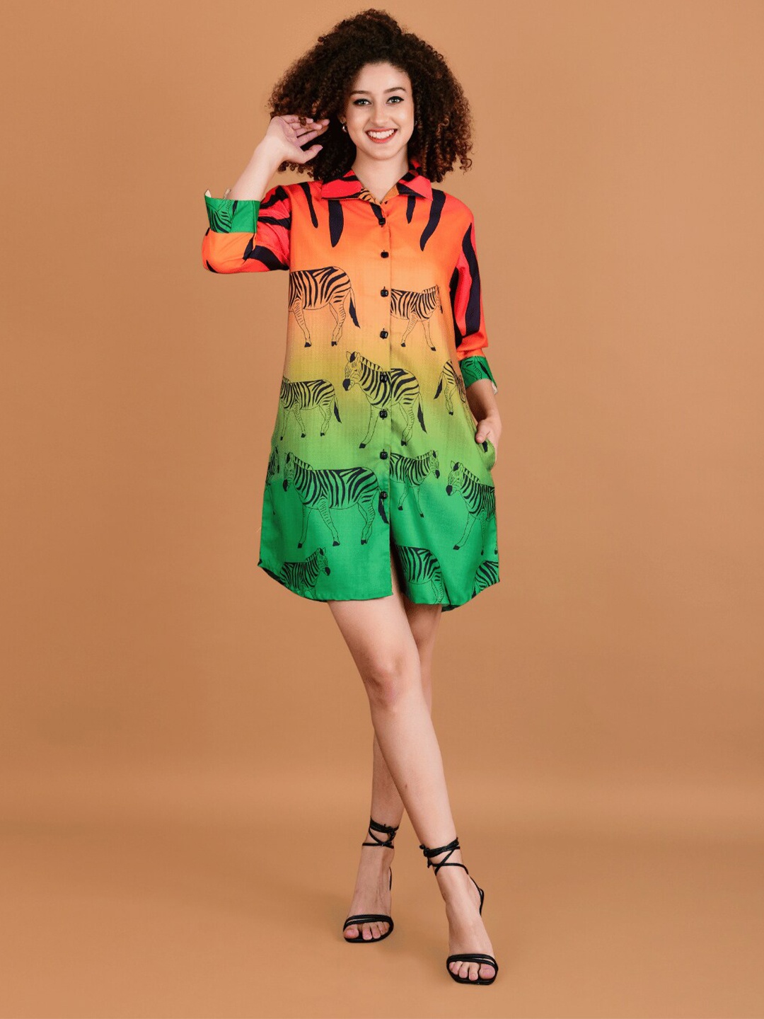 

Boholyfe Graphic Printed Shirt Dress, Orange