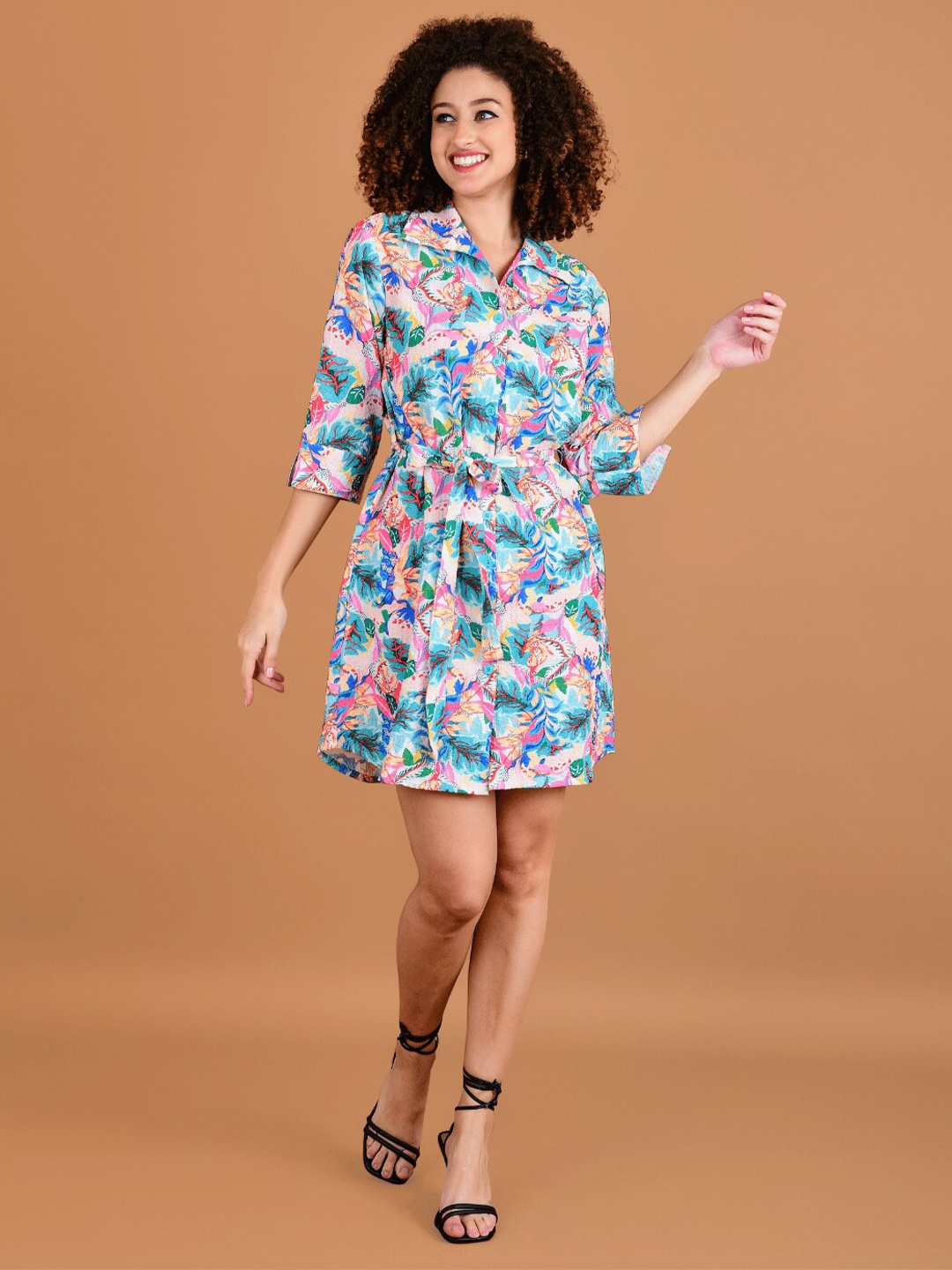 

Boholyfe Tropical Printed Shirt Style Dress, Green