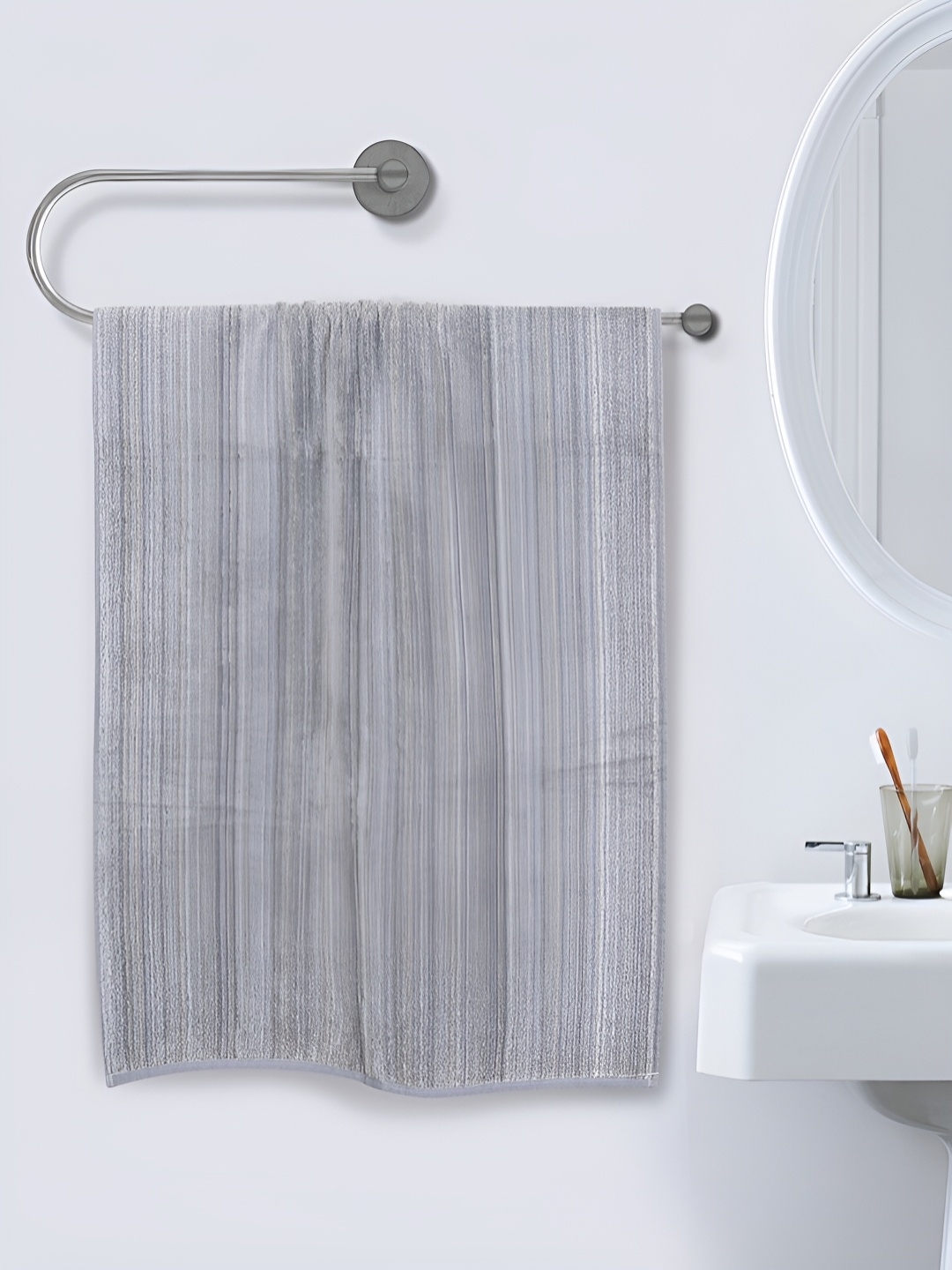 

Aura Grey Striped Cotton 500 GSM Bath Towel