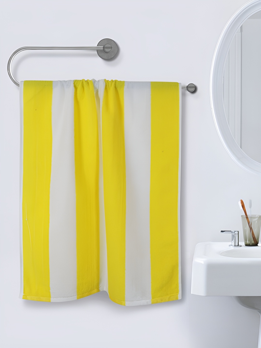 

Aura Yellow & White Striped Microfiber 350 GSM Bath Towel