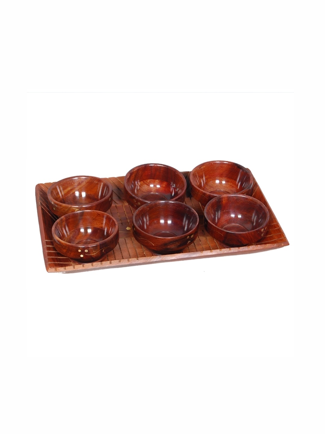 

SANKALAN CREATIONS Brown 13 Pieces Wooden Bowls With Tray
