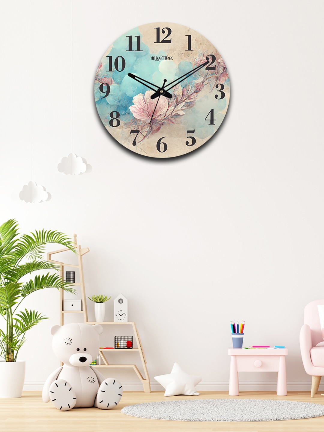 

OLIVE TREE Blue & Beige Printed Wooden Contemporary Wall Clock