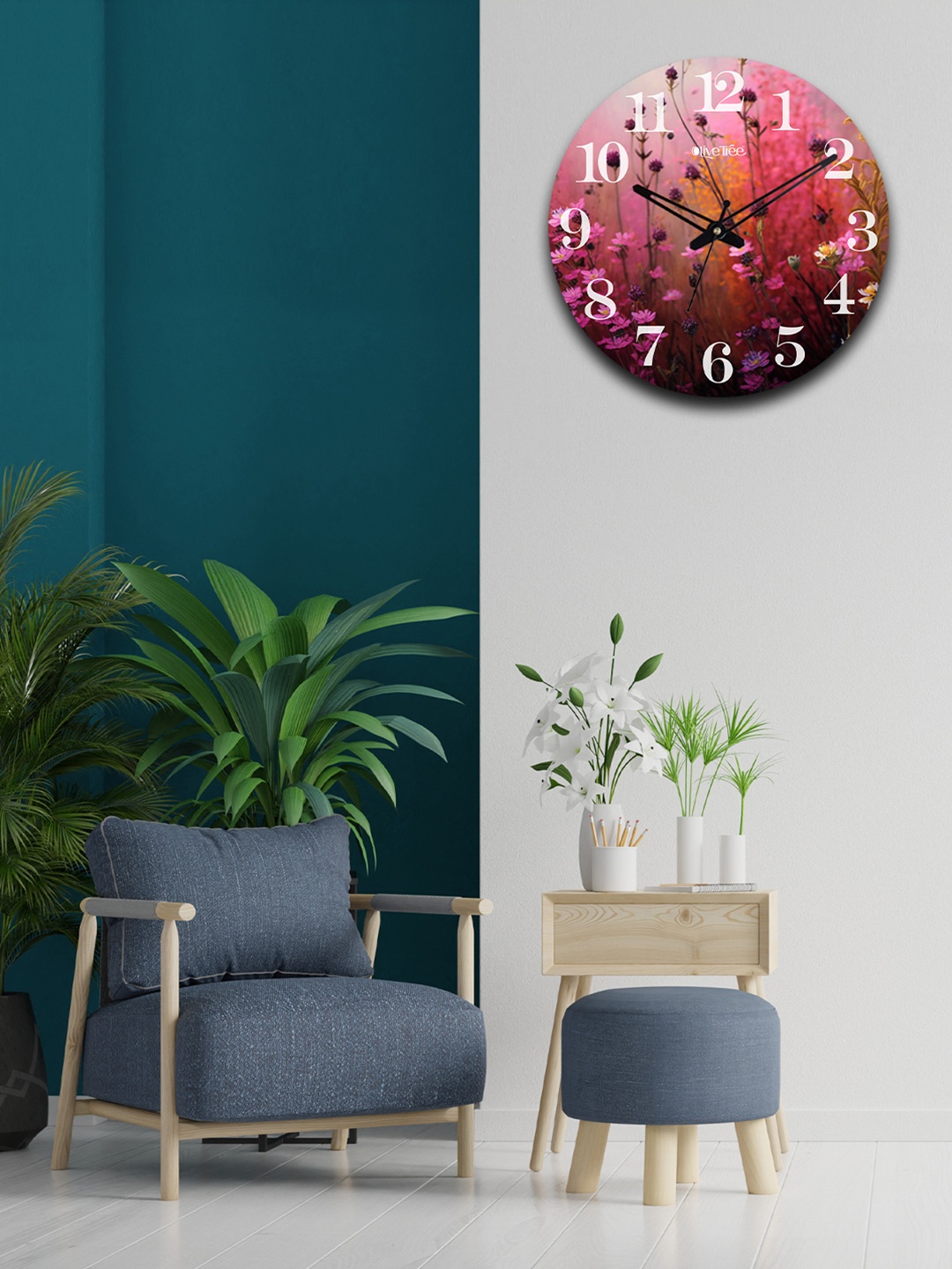 

OLIVE TREE Magenta & Pink Printed Wooden Contemporary Wall Clock