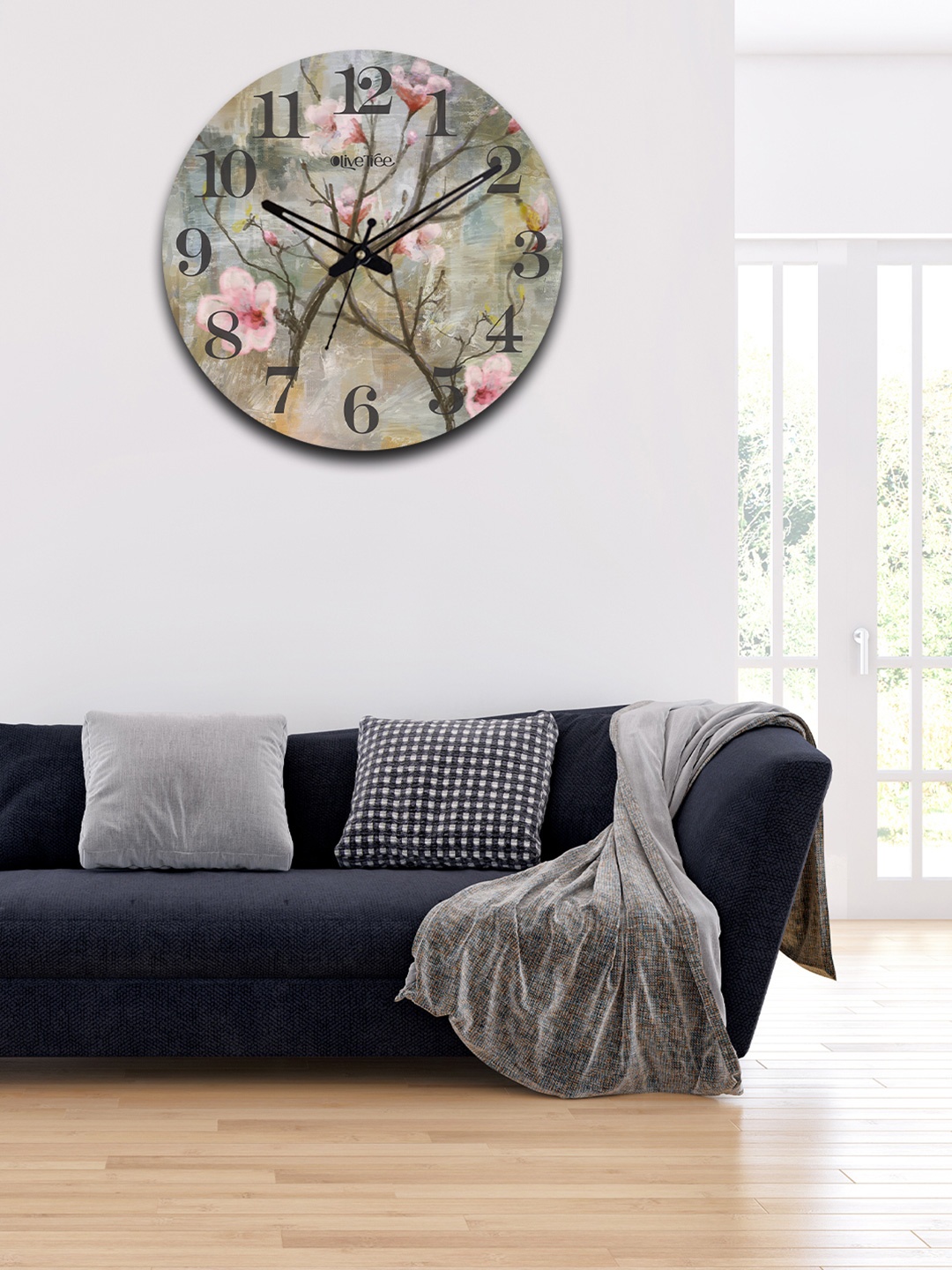 

OLIVE TREE Grey & Pink Printed Wooden Analogue Contemporary Wall Clock