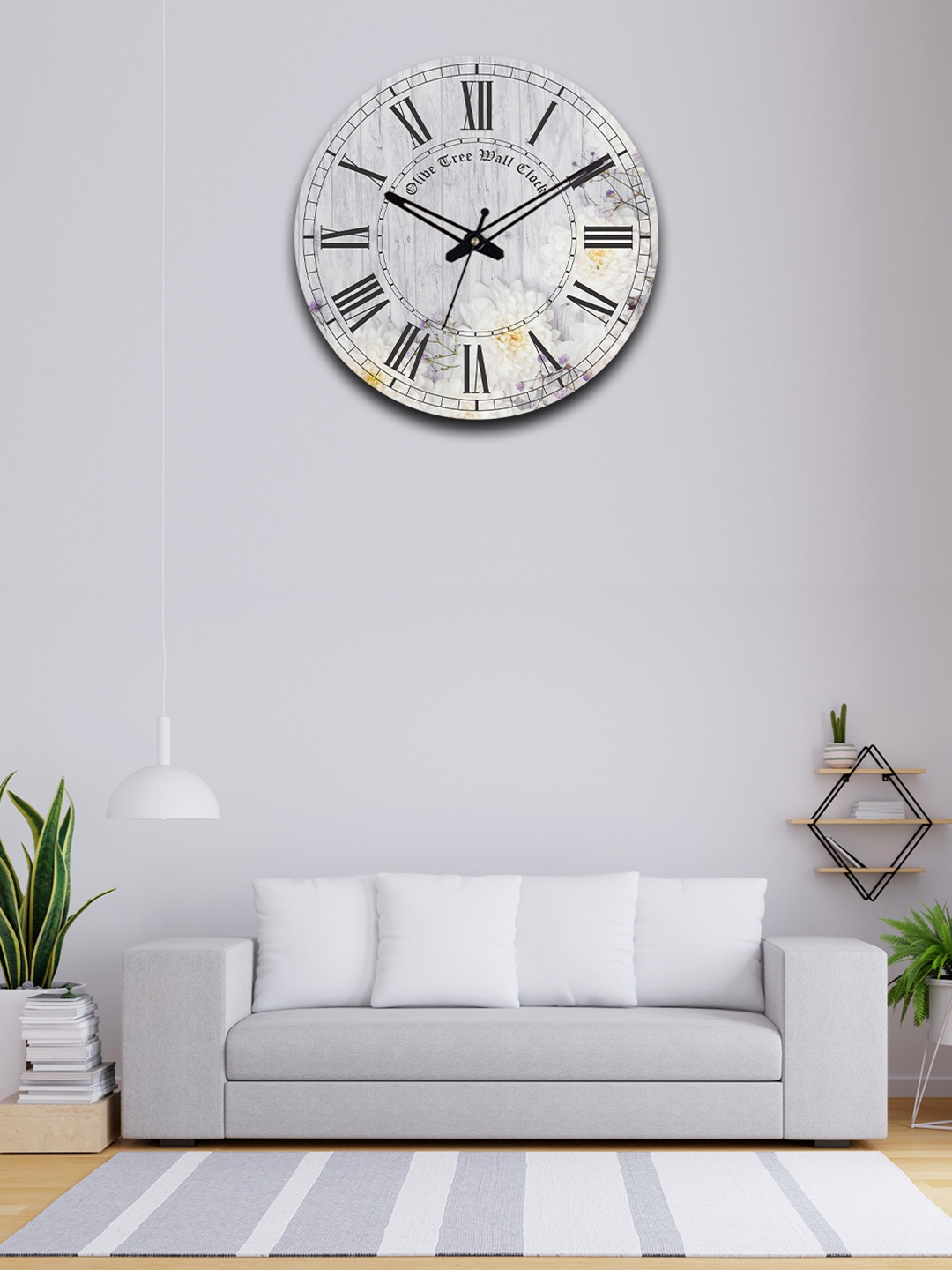 

OLIVE TREE Grey & Purple Printed Wooden Round Shaped Contemporary Wall Clock