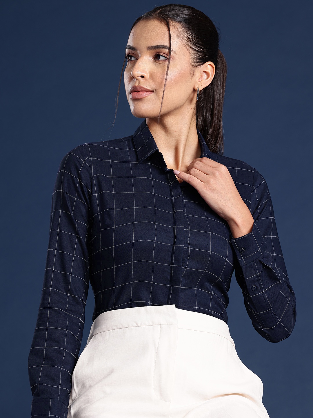 

Hancock Standard Windowpane Checked Formal Shirt, Navy blue