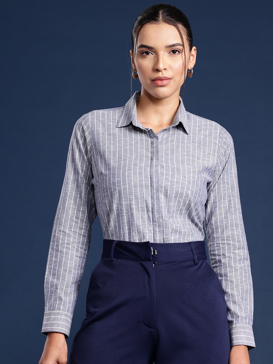 

Hancock Standard Opaque Striped Formal Shirt, Blue