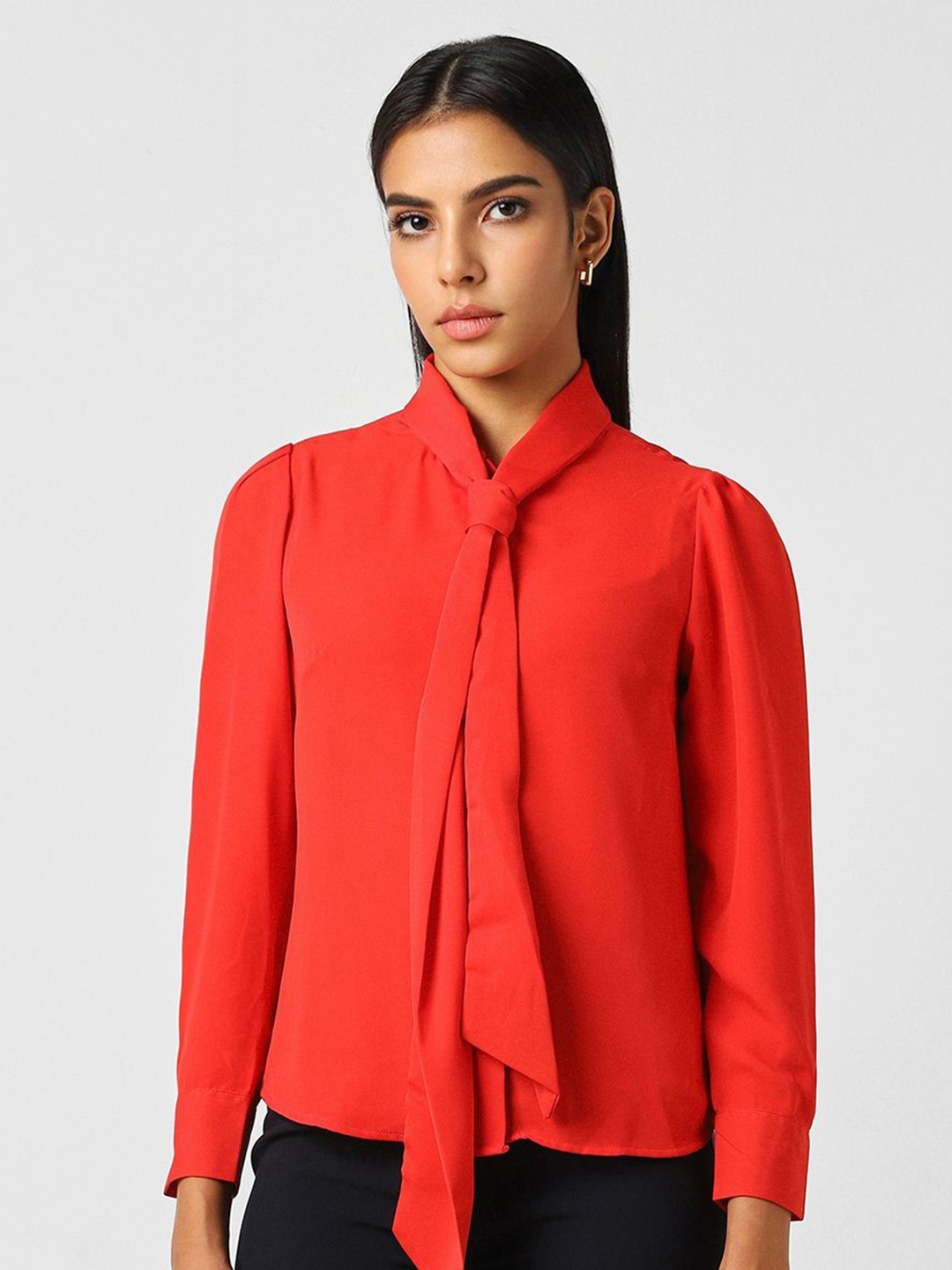 

Van Heusen Woman Tie Up Neck Long Sleeves Formal Shirt, Red