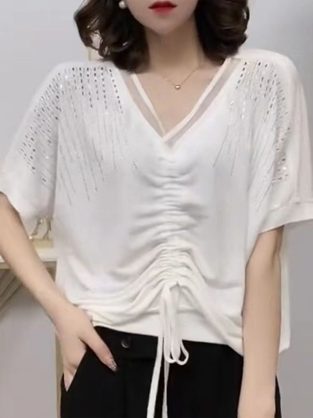 

StyleCast Extended Sleeves V Neck Regular Top, White