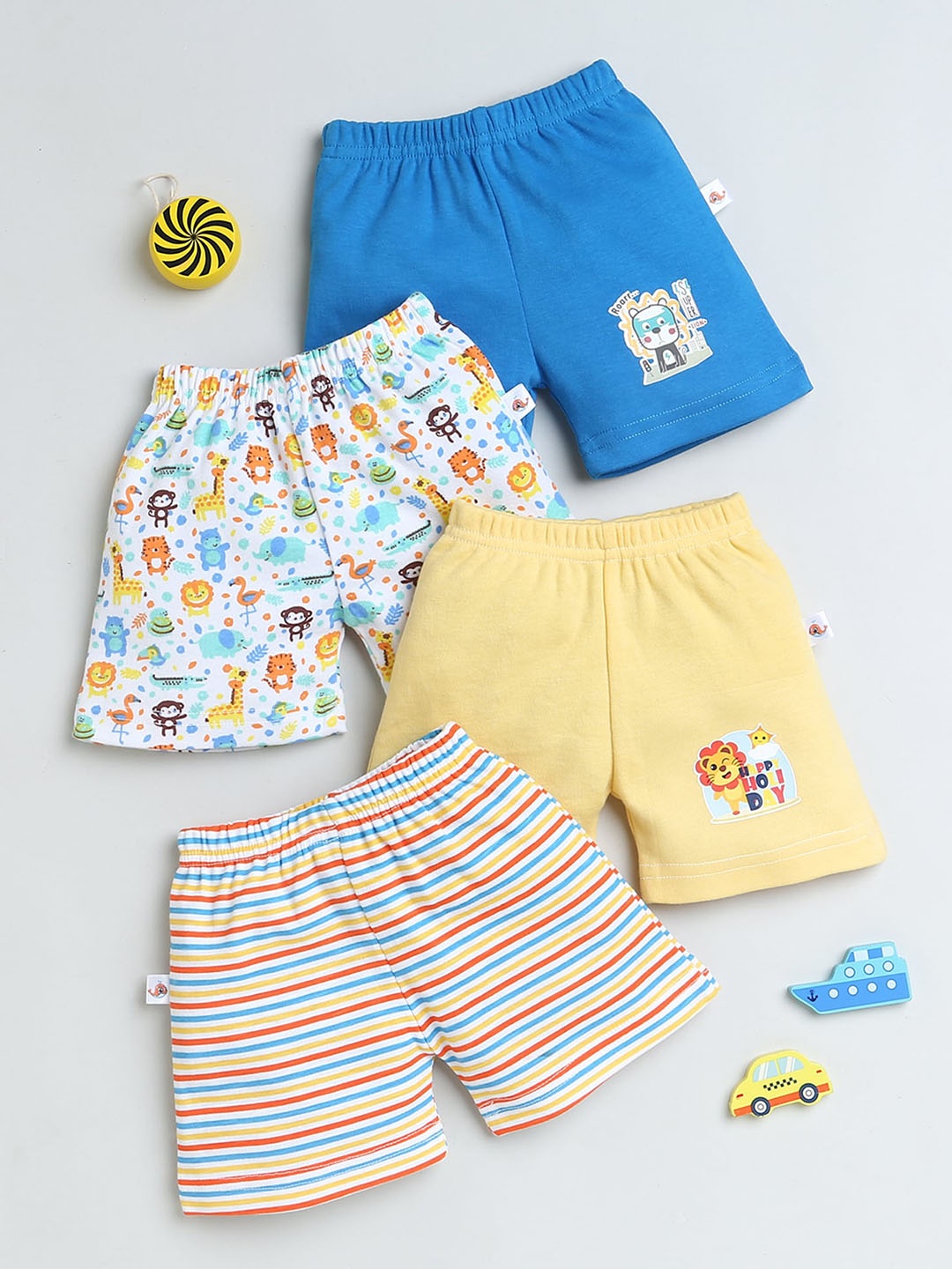 

BUMZEE Boys Pack Of 4 Mid-Rise Cotton Shorts, Blue