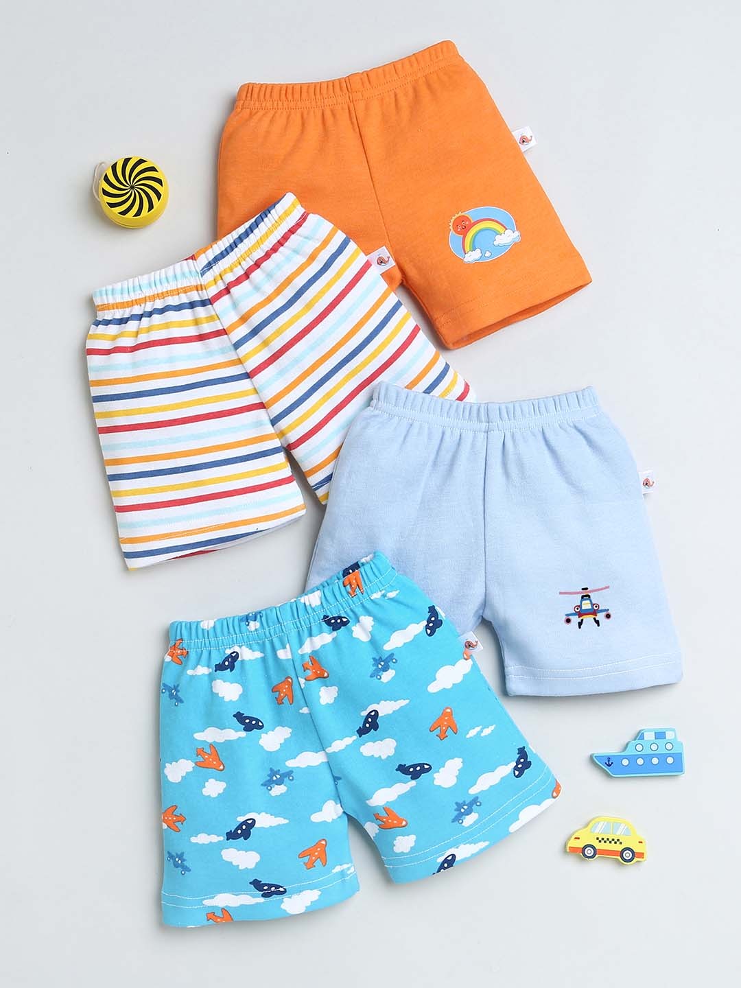 

BUMZEE Boys Pack Of 4 Mid-Rise Cotton Shorts, Blue