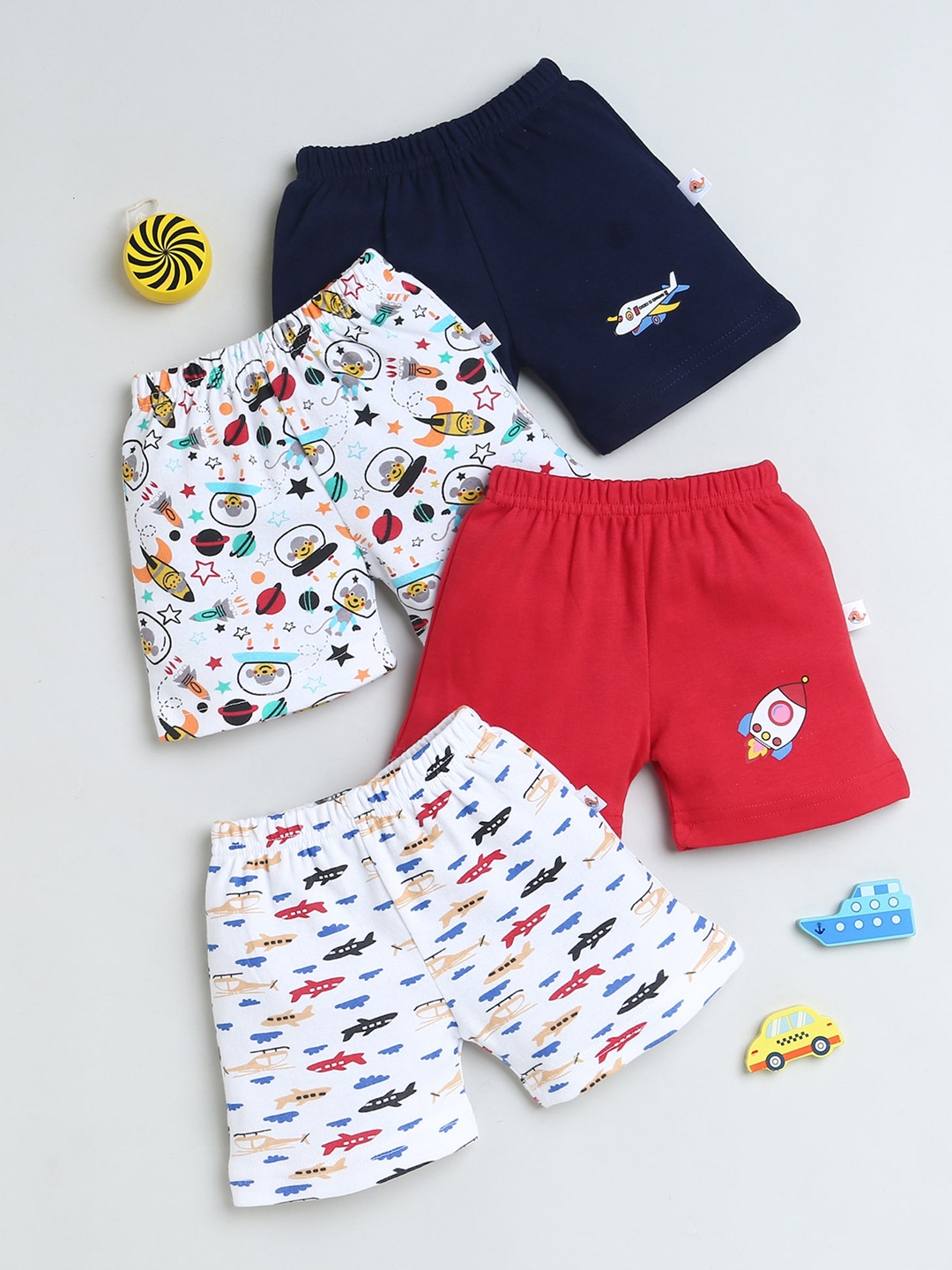 

BUMZEE Boys Pack Of 4 Mid-Rise Cotton Shorts, Navy blue