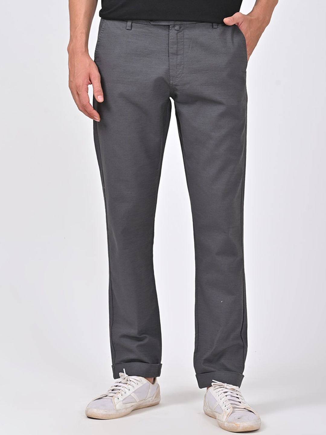 

POE Men Smart Slim Fit Cotton Regular Trousers, Grey